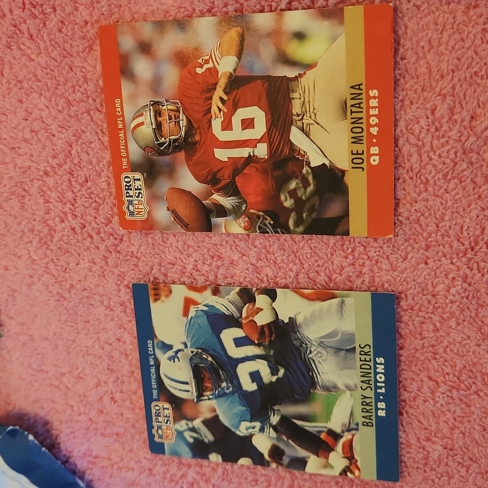 Berry Sanders and  Joe Montana official NFL cards
